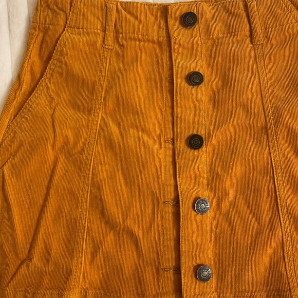 💛 Tan-Yellow Vintage Forever 21 Button Down Corduroy A-Line Skirt - Picture 2 of 4
